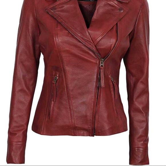 RED Leather Moto Biker Asymmetrical Slim Fit Jacket 2X NWOT - Picture 1 of 17